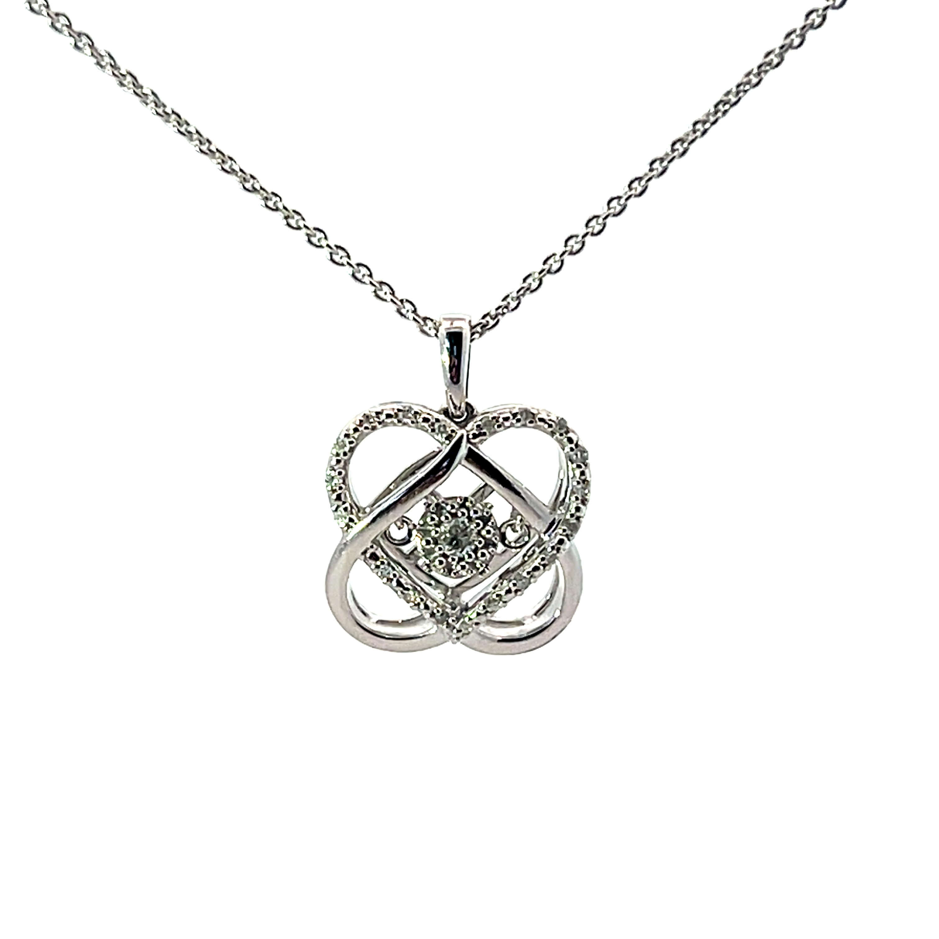 Sterling Silver Crossover Heart Pendant with Center Diamond