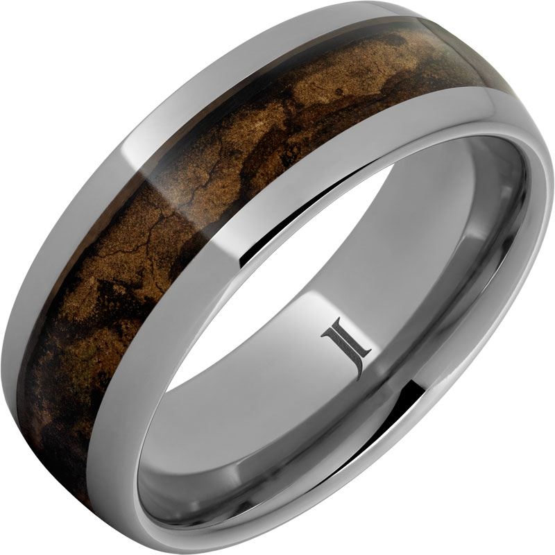 Tungsten Carbide Men's Wedding Band with Cigar Wrapper Leaf