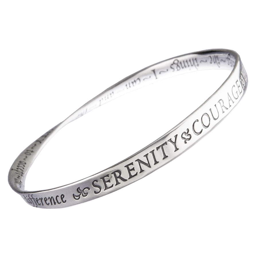 Sterling Silver Serenity Prayer Mobius Bangle Bracelet West and